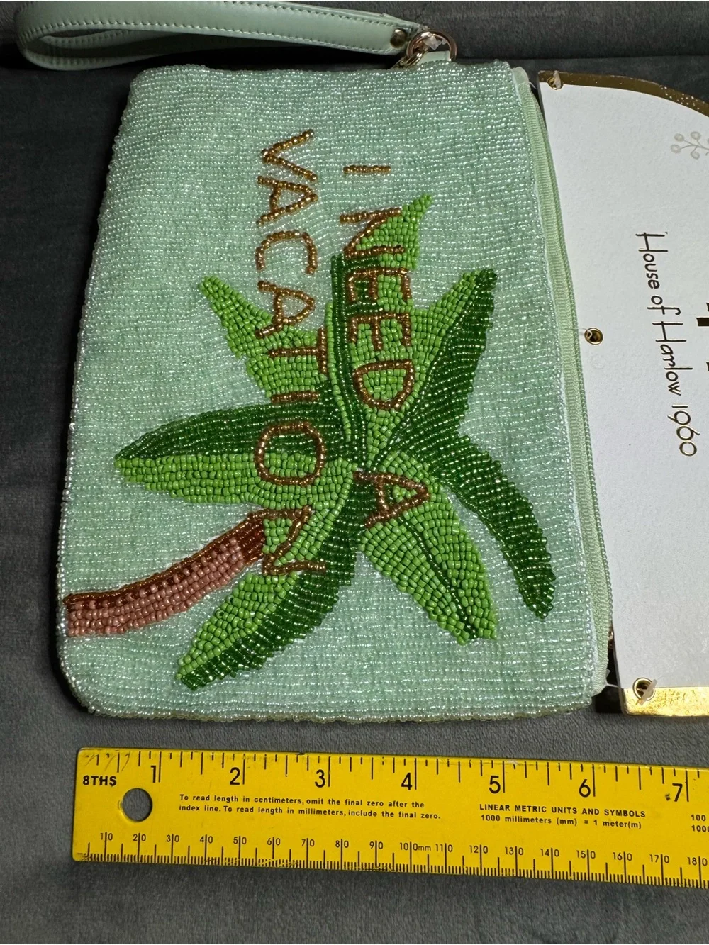 House of Harlow Made in India. Mint Beaded Wristlet with Palm Bead. 9”x6”